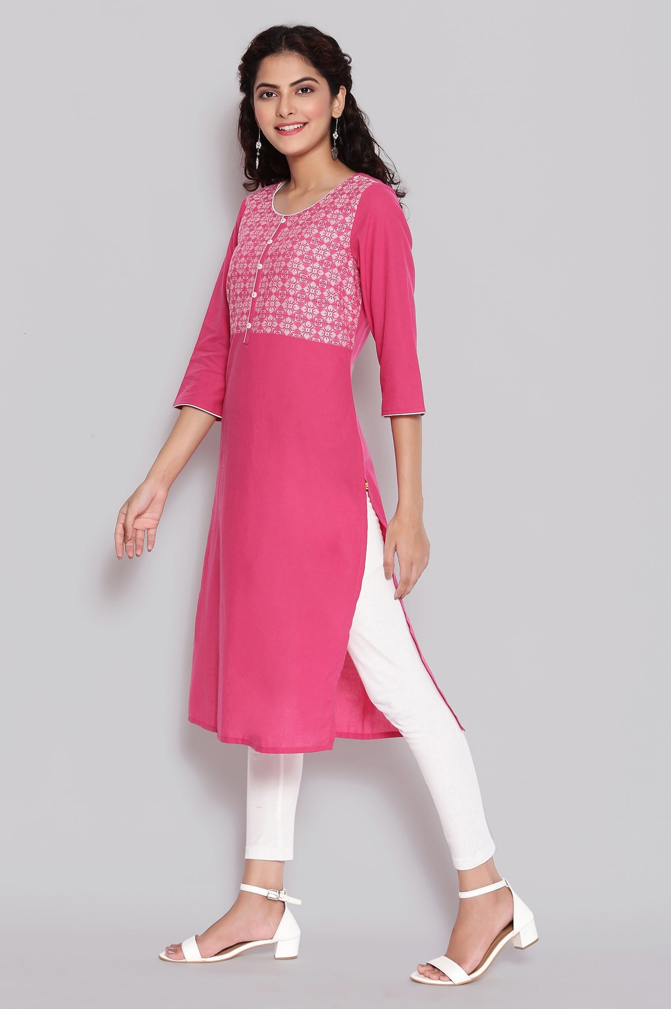 Pink Round Neck Yarn-Dyed Cotton kurta