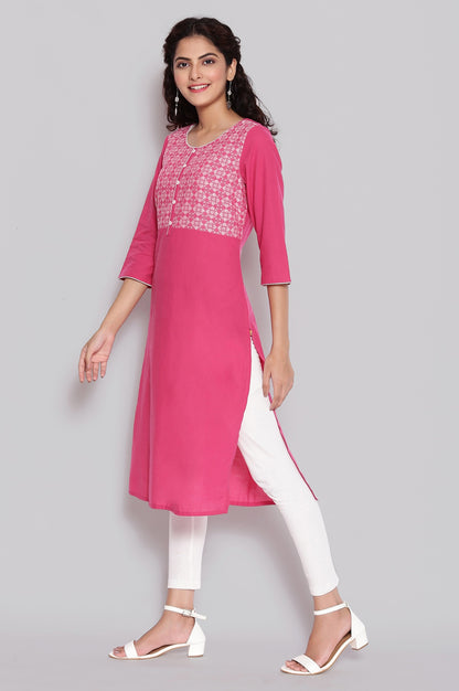 Pink Round Neck Yarn-Dyed Cotton kurta