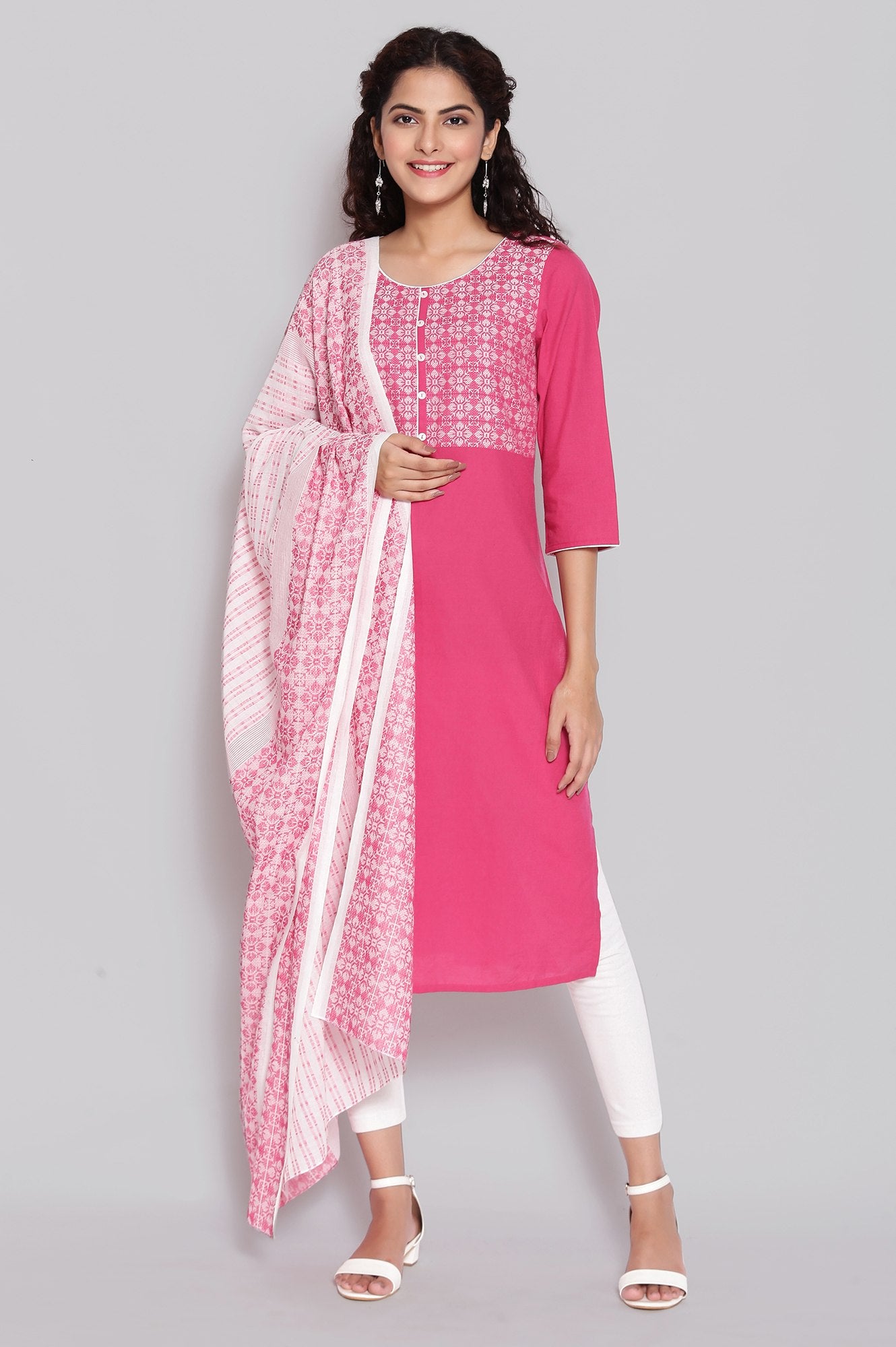 Pink Round Neck Yarn-Dyed Cotton kurta