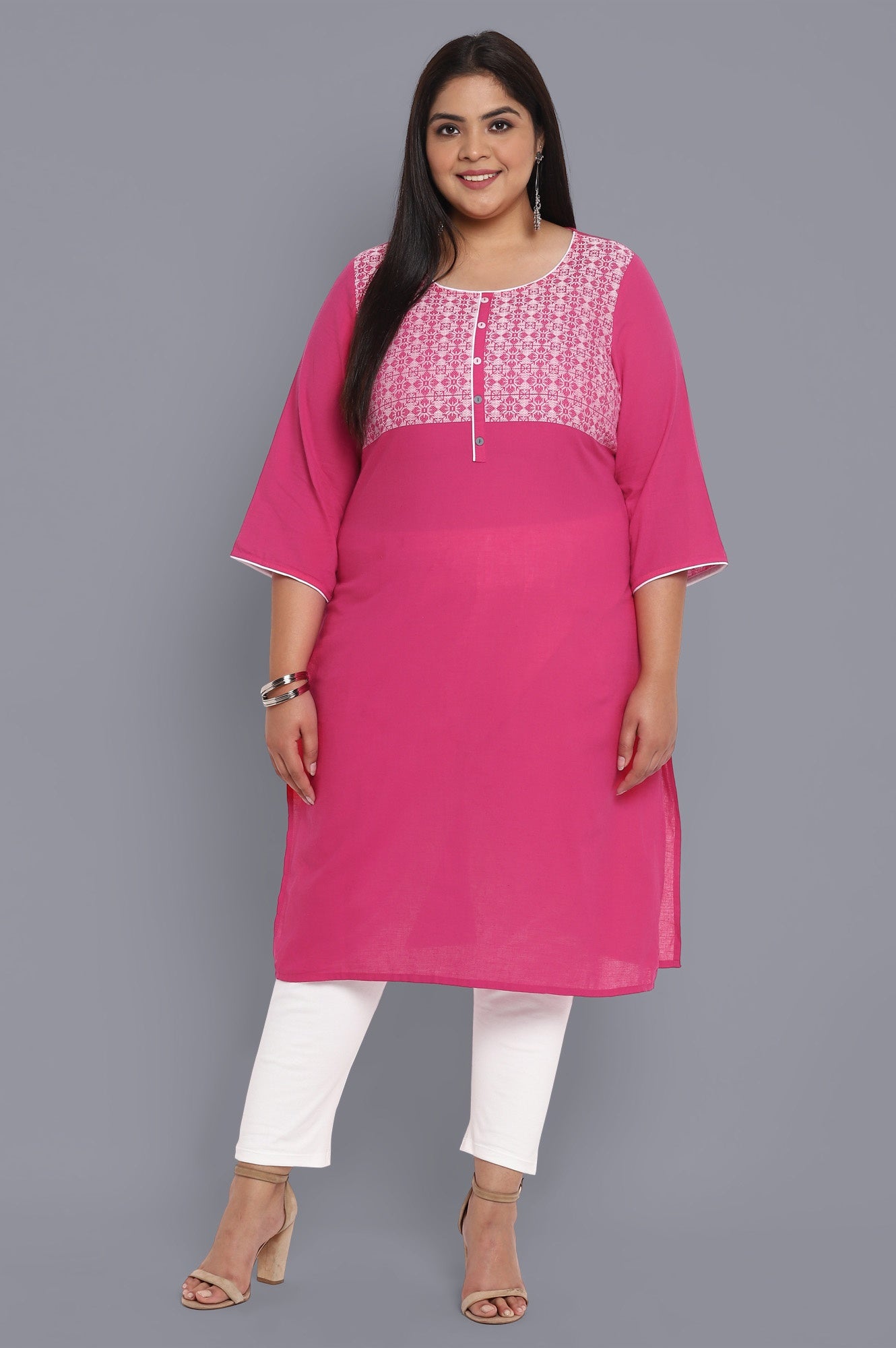 Pink Round Neck Yarn-Dyed Cotton kurta