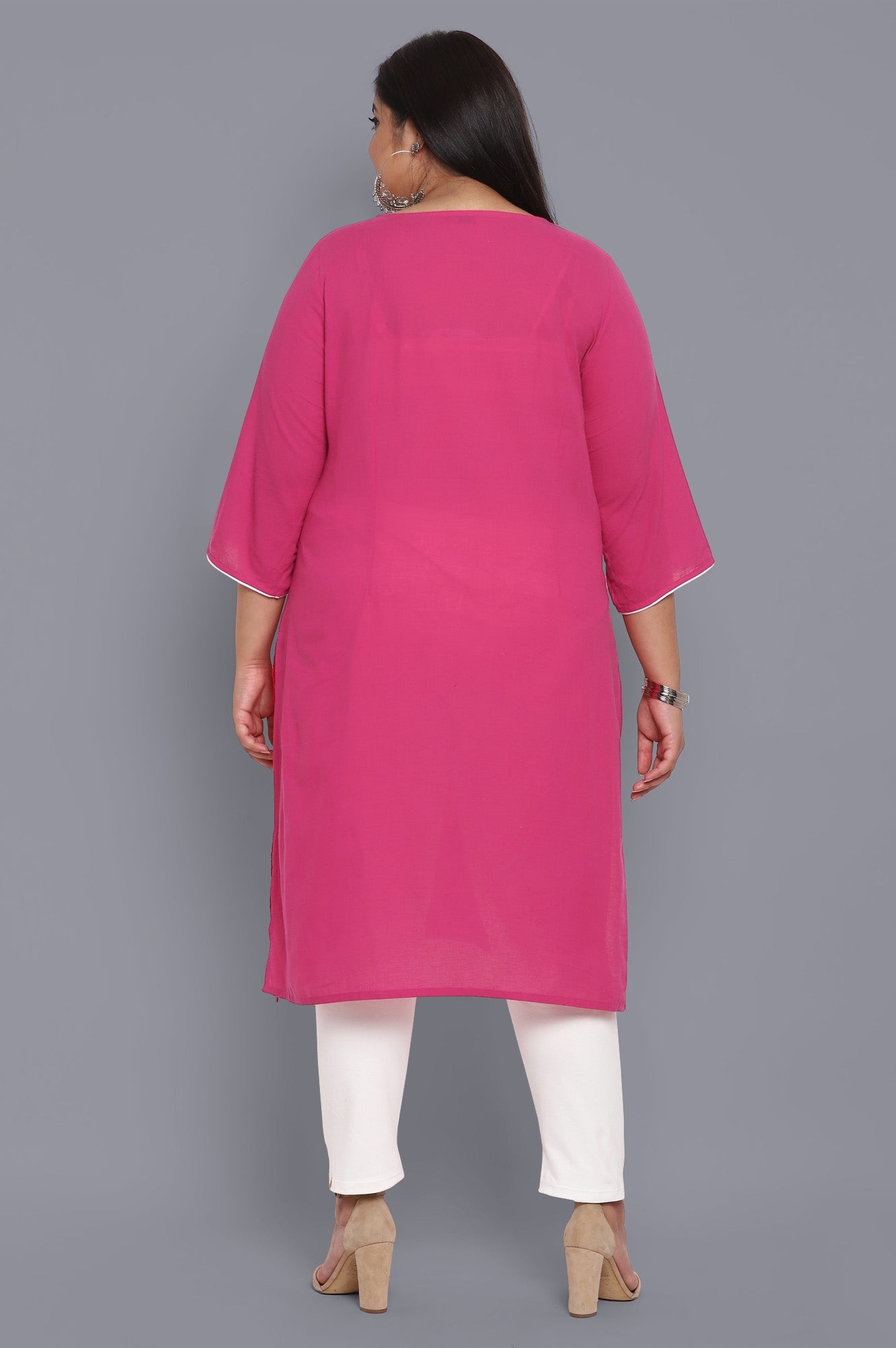 Pink Round Neck Yarn-Dyed Cotton kurta