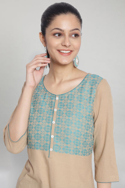 Beige Round Neck Printed kurta