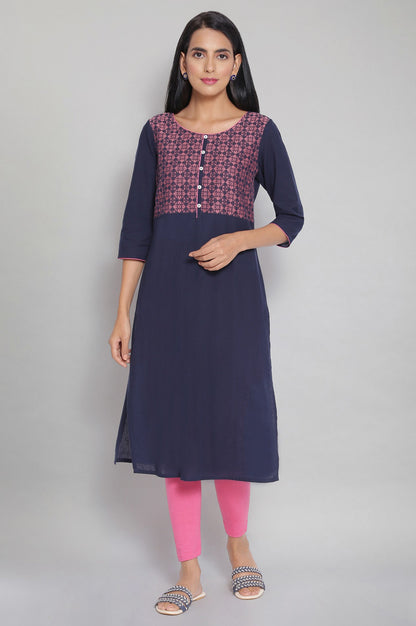 Blue Round Neck Printed kurta