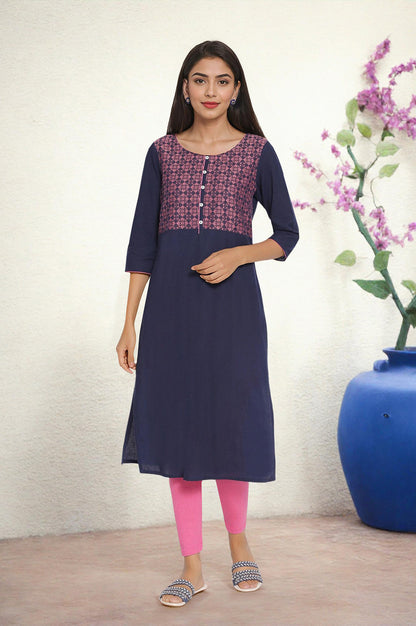 Blue Round Neck Printed kurta