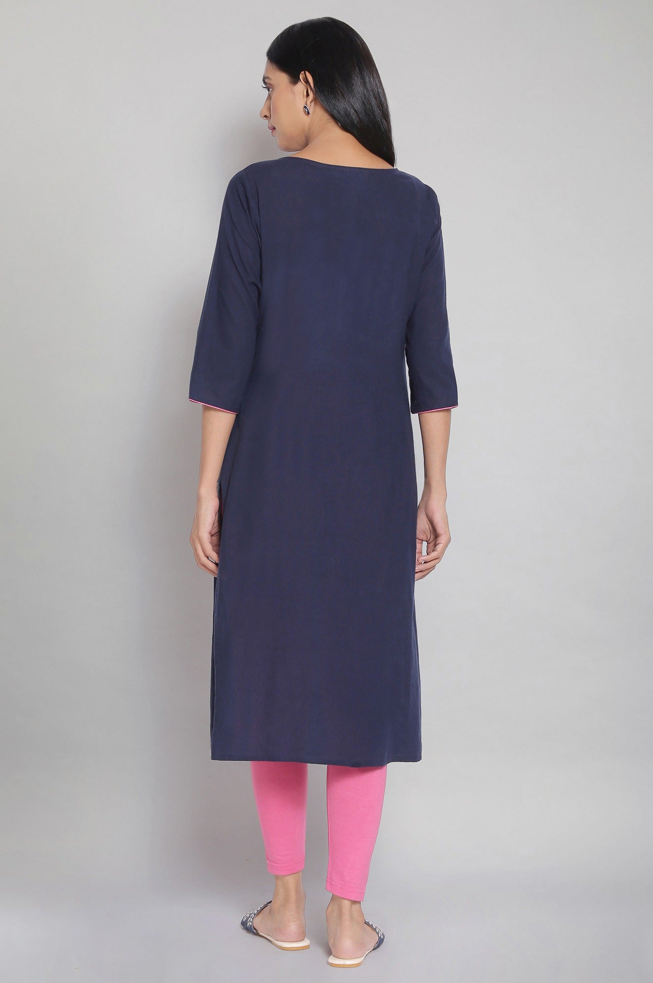 Blue Round Neck Printed kurta