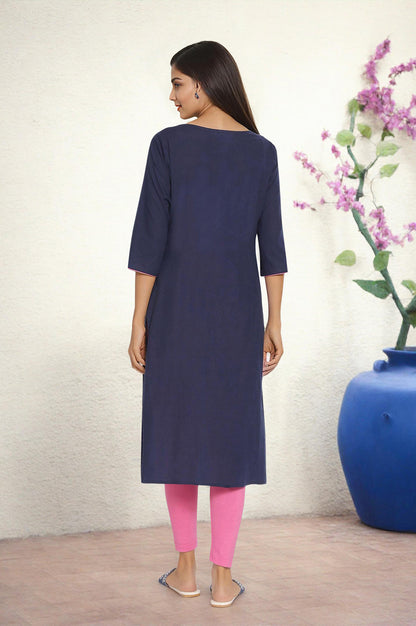 Blue Round Neck Printed kurta