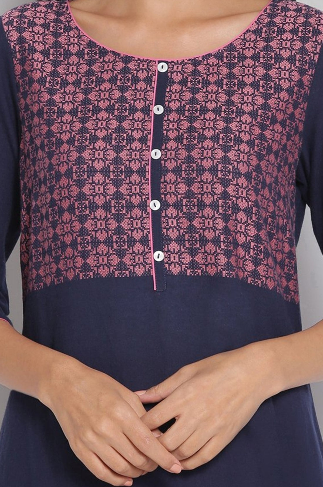 Blue Round Neck Printed kurta