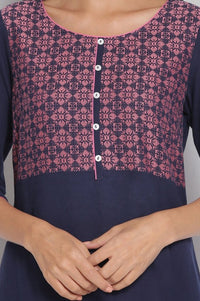 Blue Round Neck Printed kurta