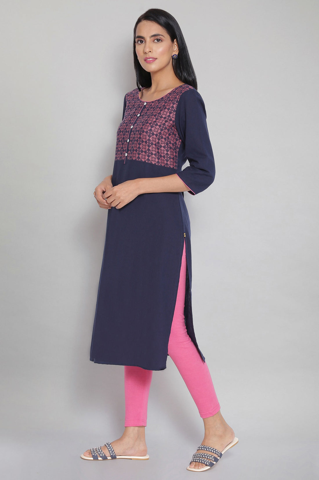 Blue Printed Straight Cotton Kurta