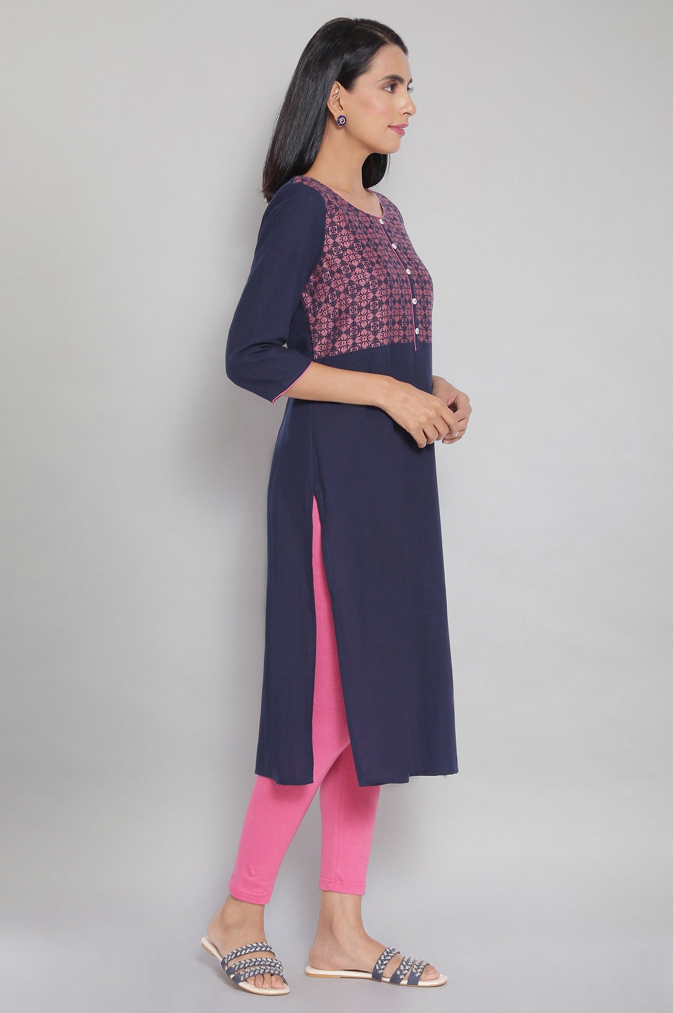 Blue Round Neck Printed kurta