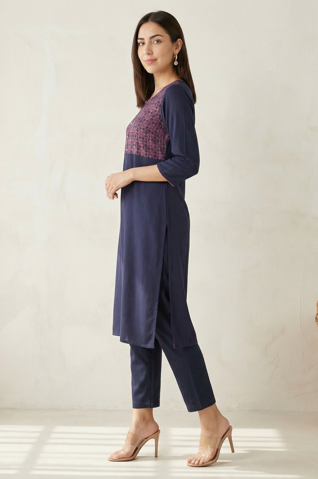 Blue Round Neck Printed kurta