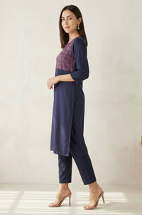 Blue Round Neck Printed kurta