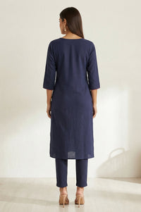 Blue Round Neck Printed kurta