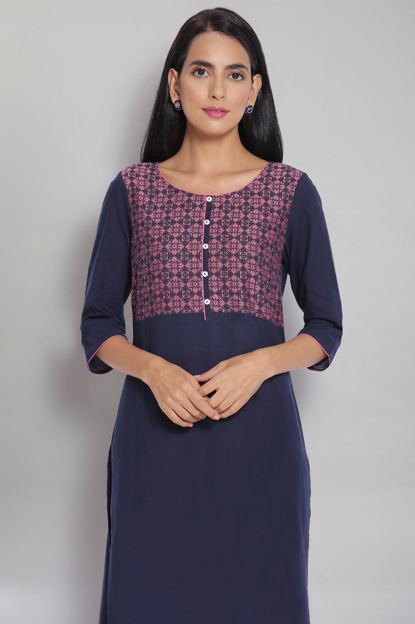 Blue Round Neck Printed kurta