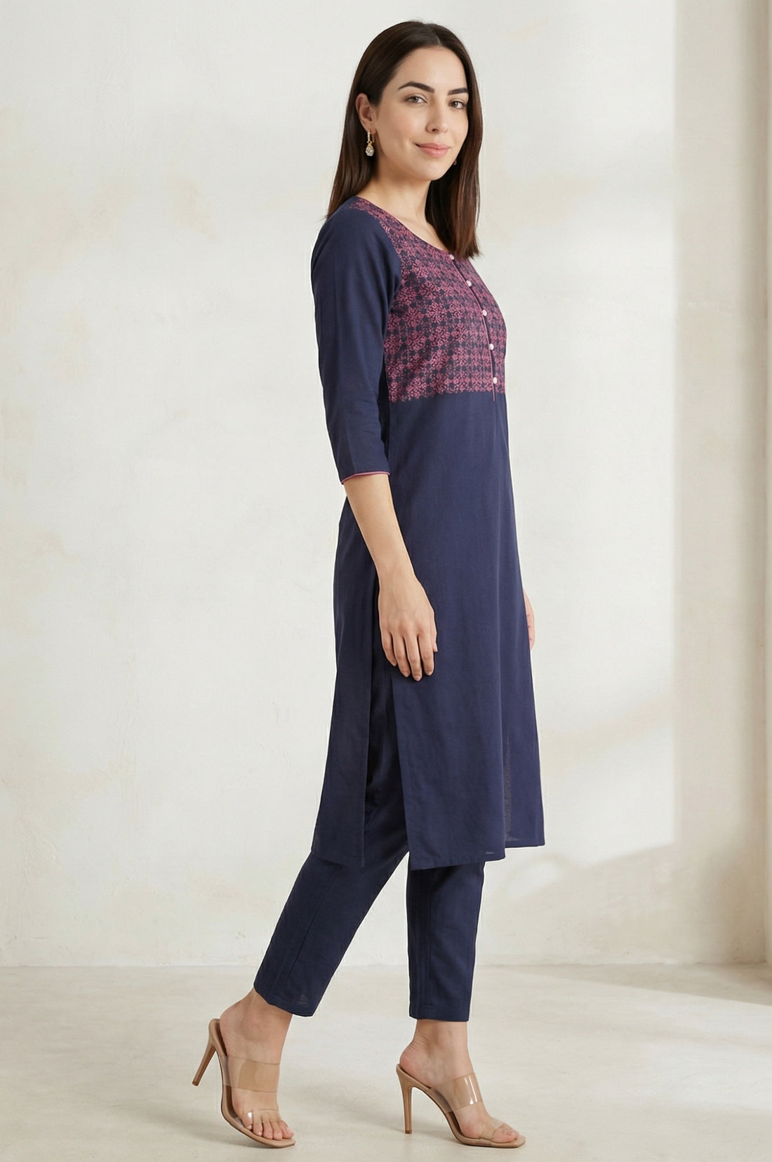 Blue Round Neck Printed kurta
