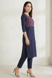 Blue Round Neck Printed kurta
