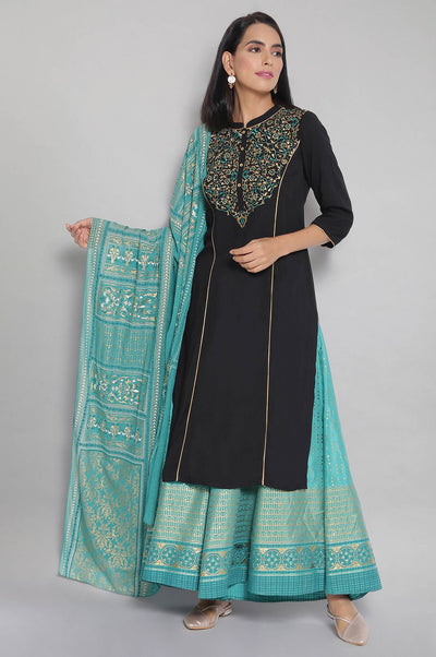 Black Mandarin Collar Solid Straight kurta