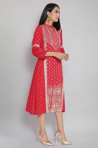 Red Printed Flared Dress