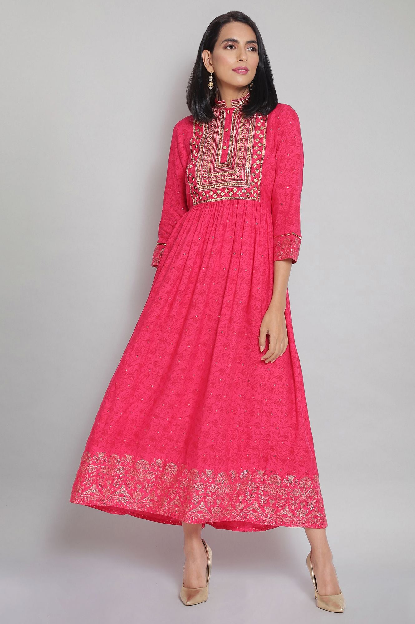 Rasberry Pink Printed Flared Dress