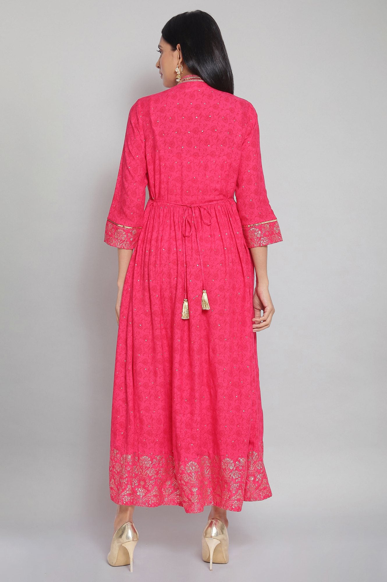 Rasberry Pink Printed Flared Dress