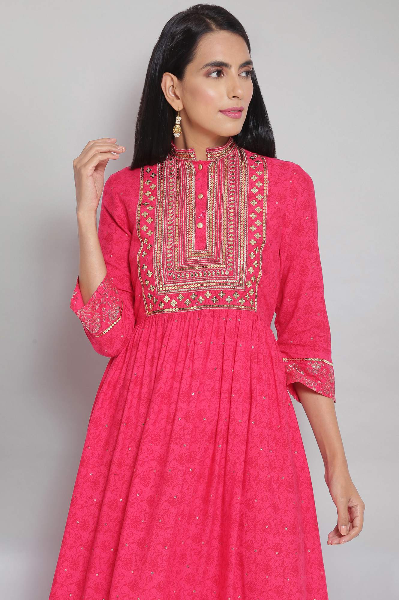 Rasberry Pink Printed Flared Dress