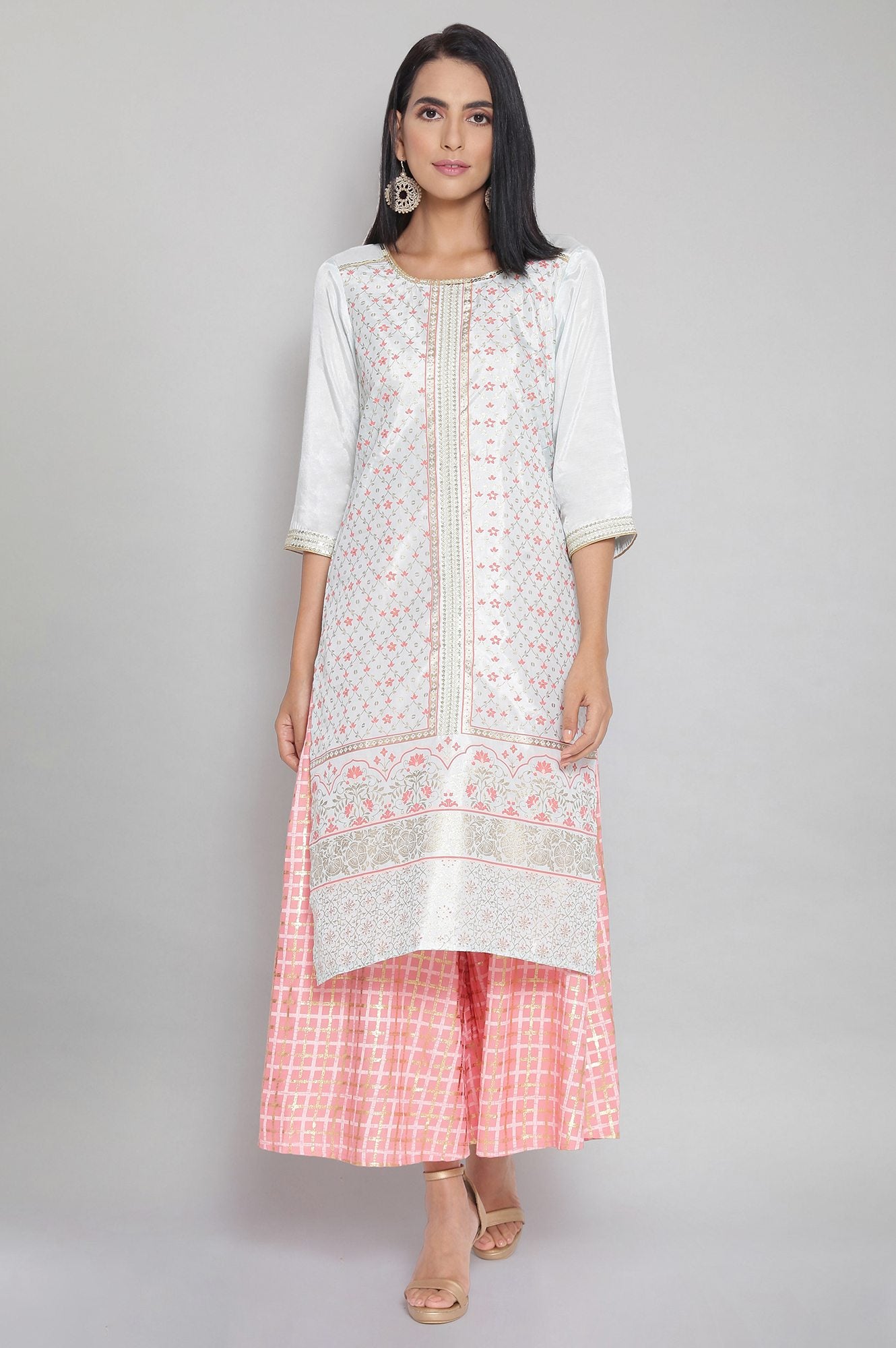 Blue Sequined Mughal Print kurta