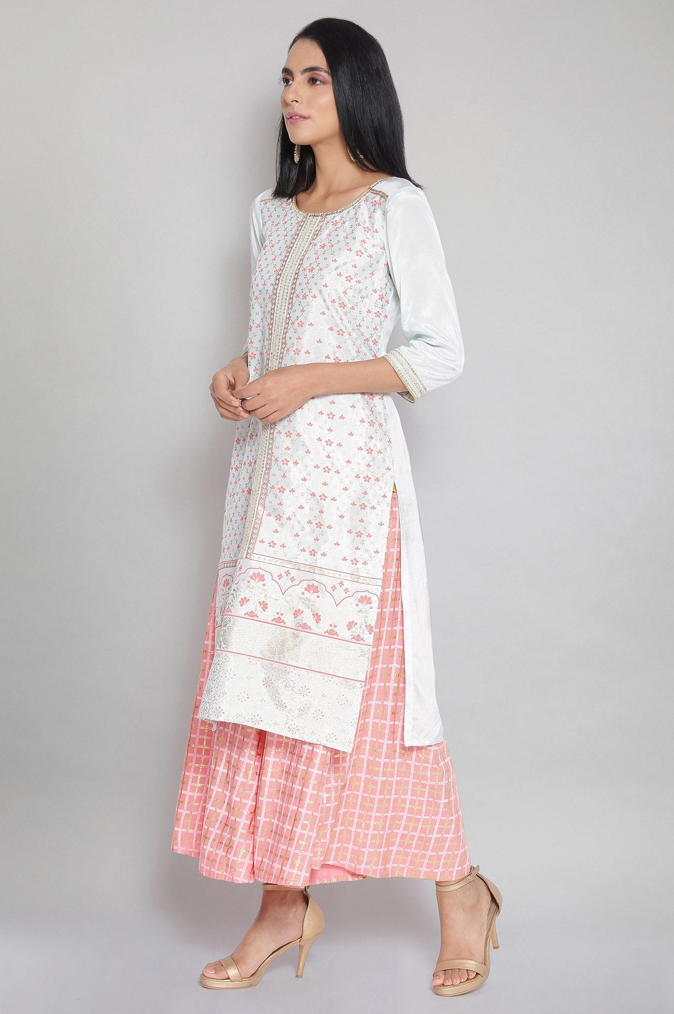 Blue Sequined Mughal Print kurta