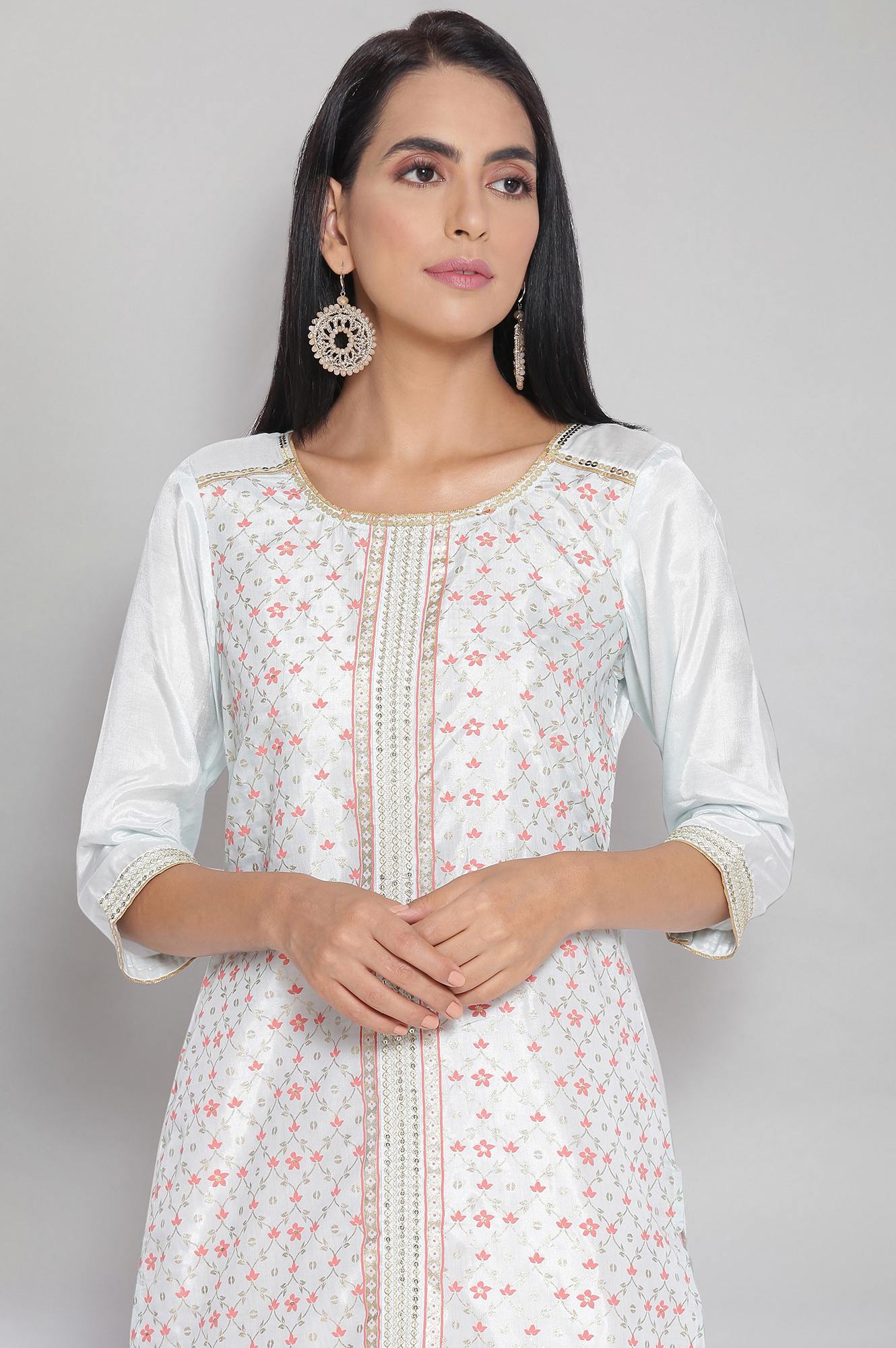 Blue Sequined Mughal Print kurta