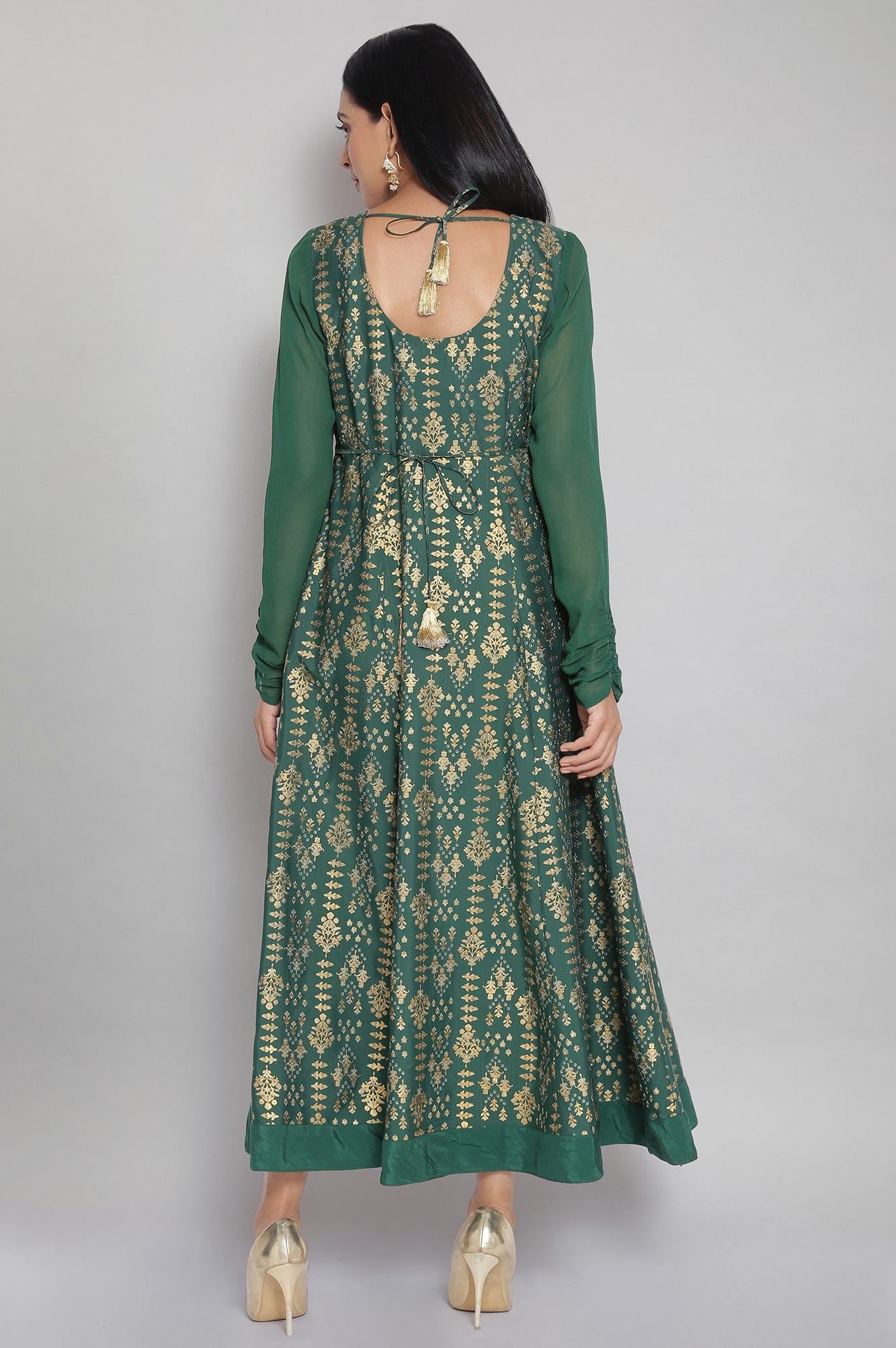 Green Panelled Flared Dress