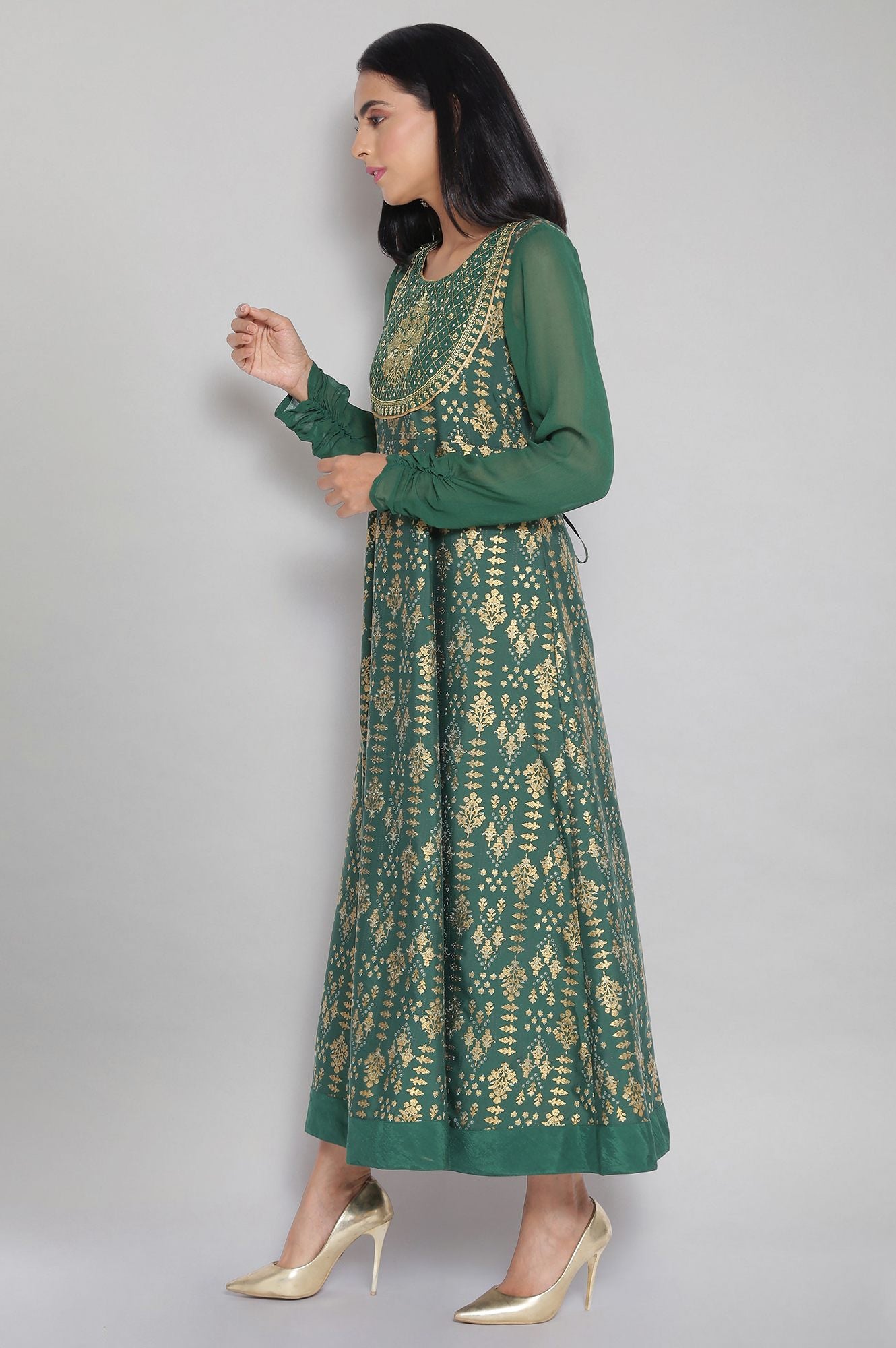 Green Panelled Flared Dress