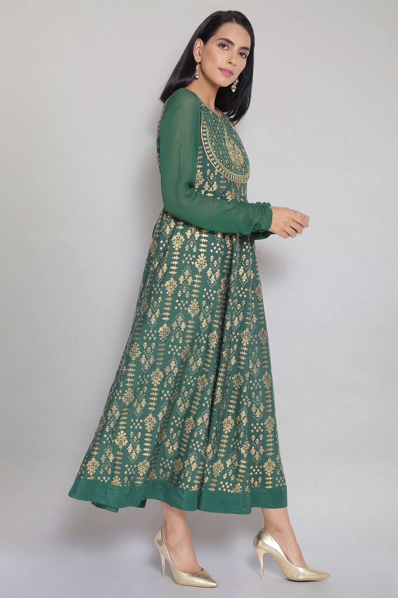 Green Panelled Flared Dress