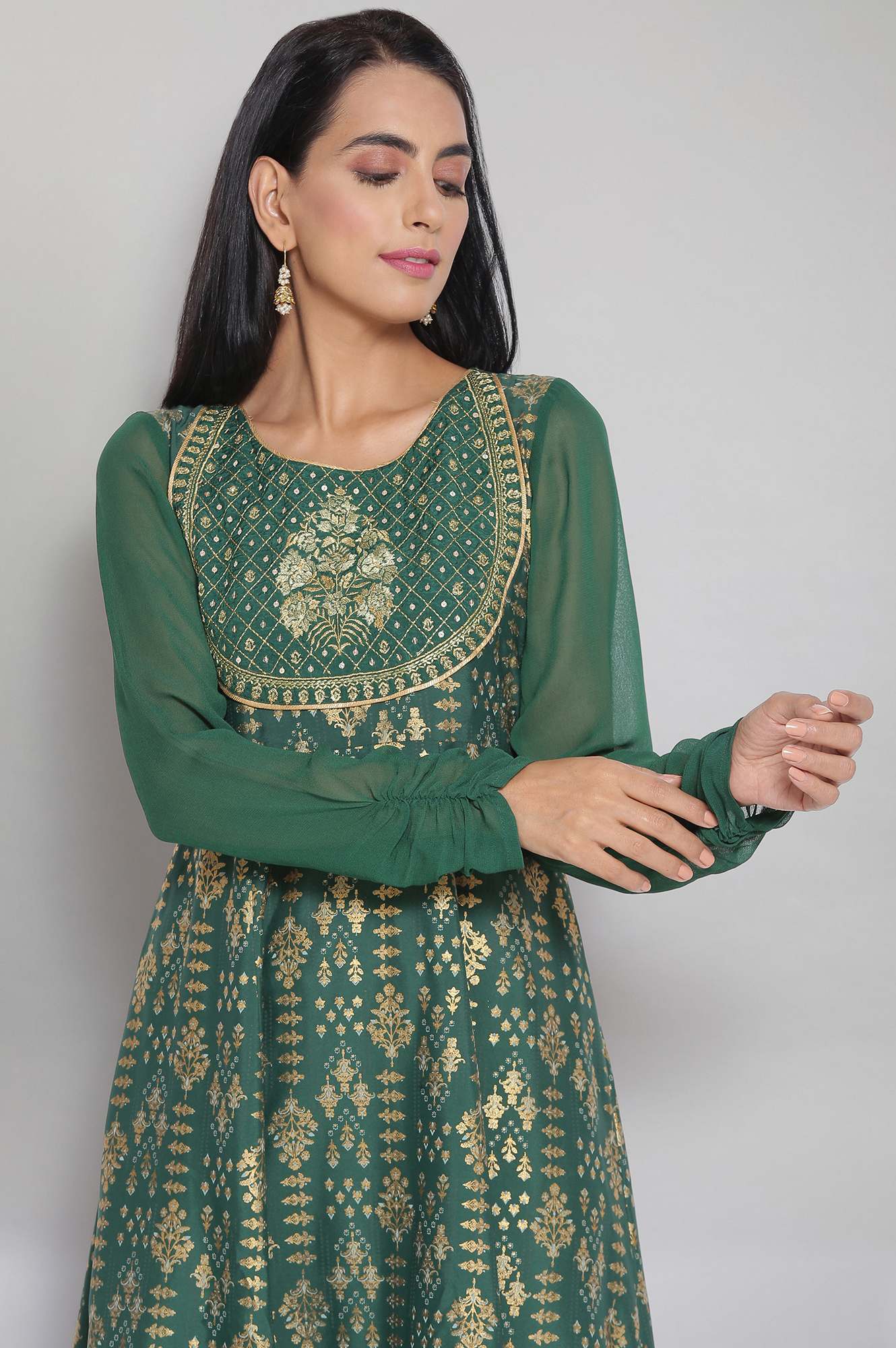 Green Panelled Flared Dress