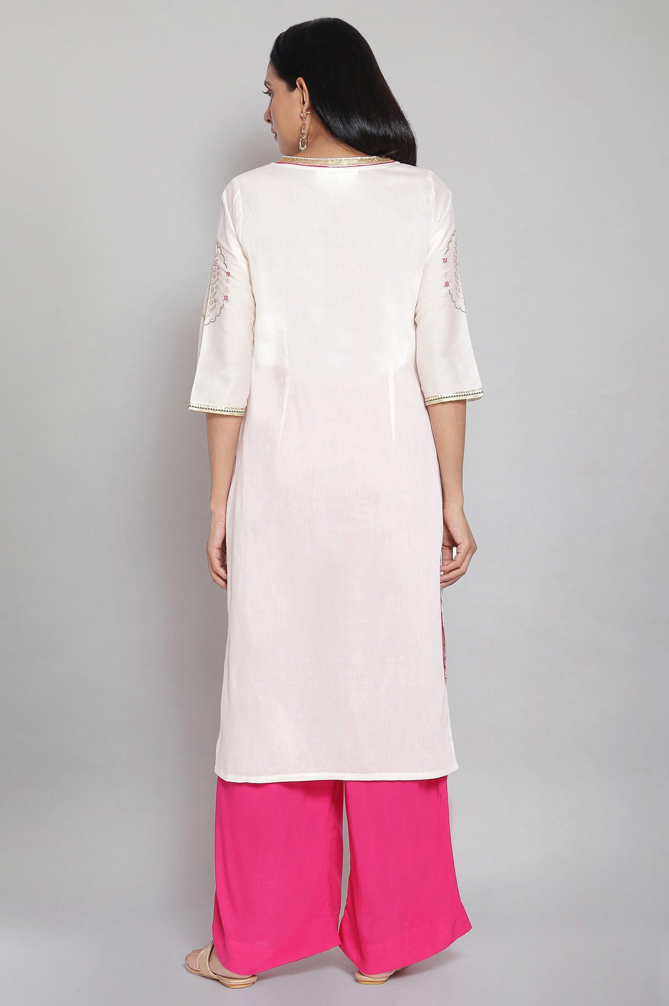 Off-White Mandarin Collar Printed Straight kurta