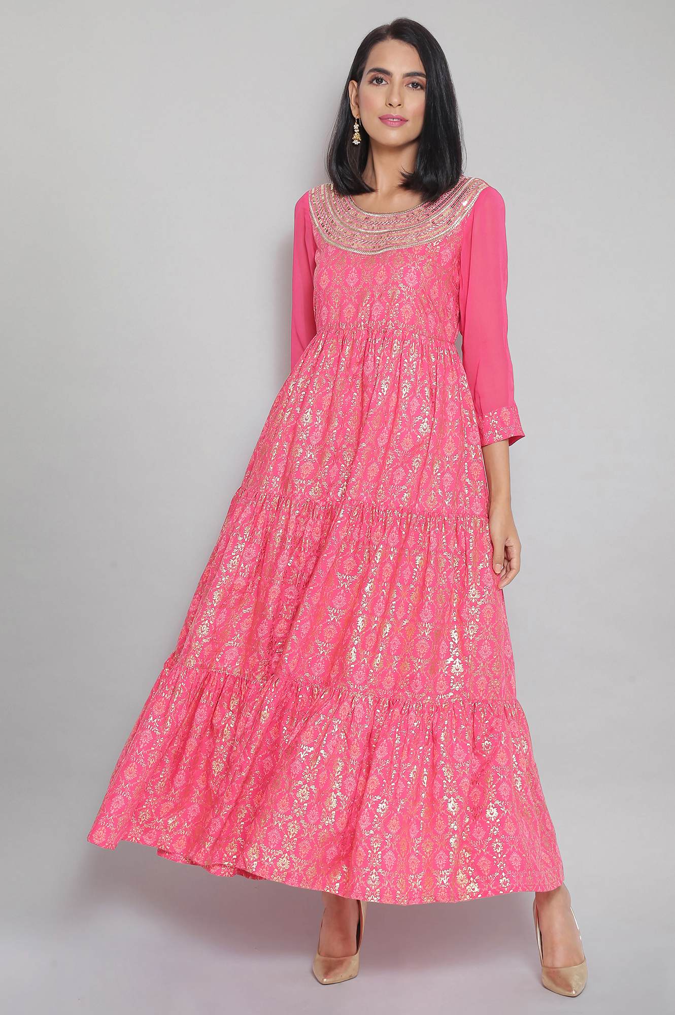 Pink Panelled Flared Dress