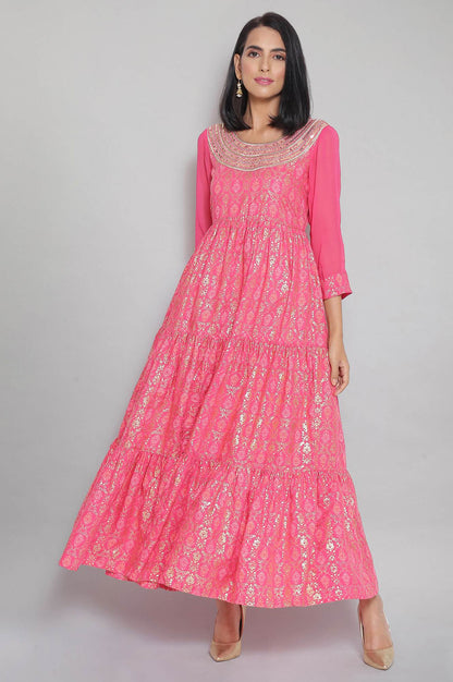 Pink Panelled Flared Dress