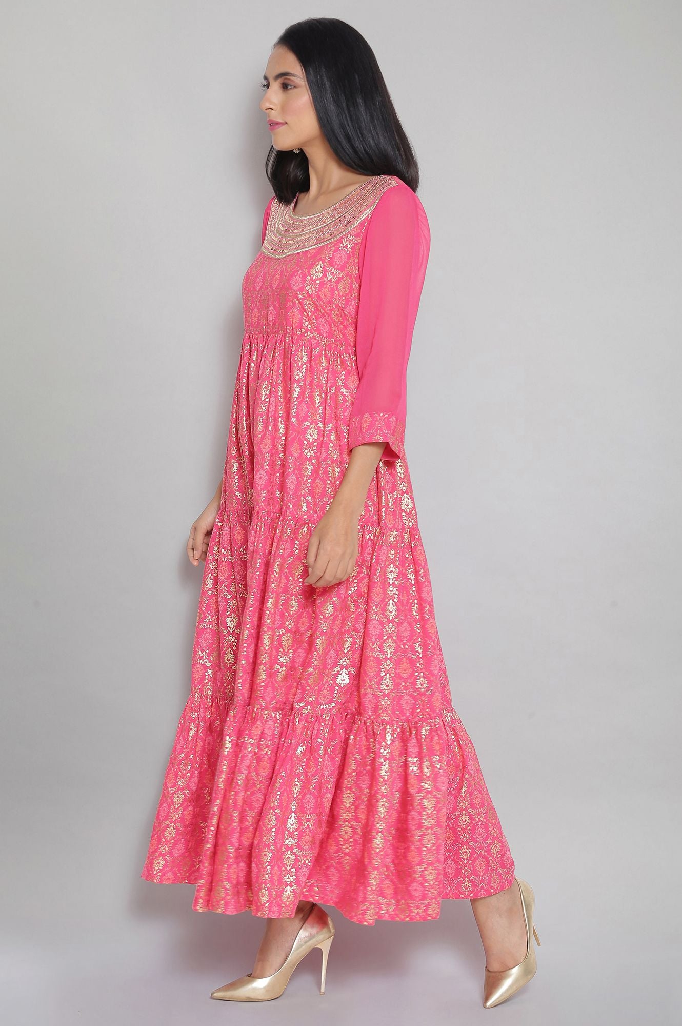 Pink Panelled Flared Dress