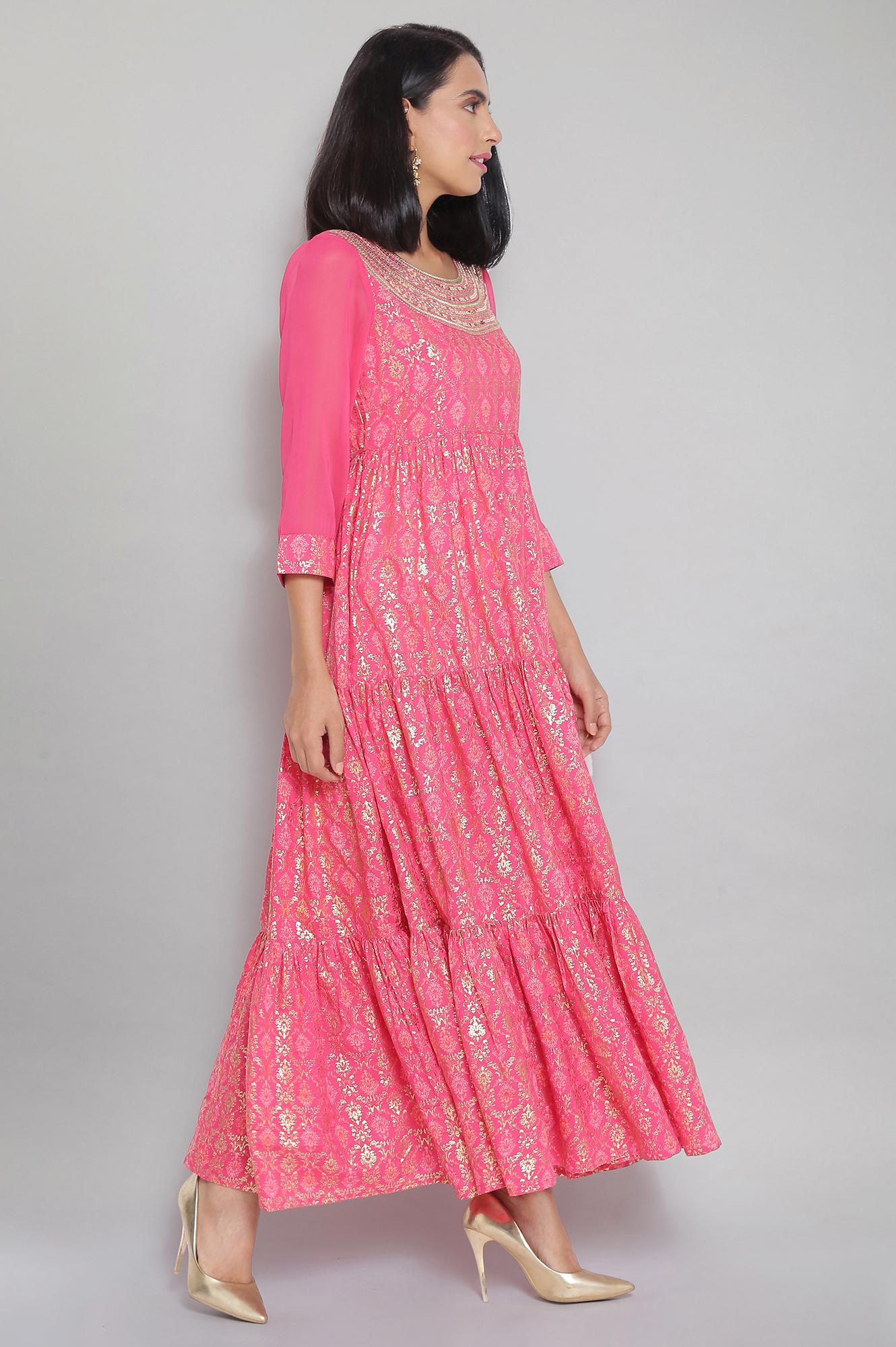 Pink Panelled Flared Dress