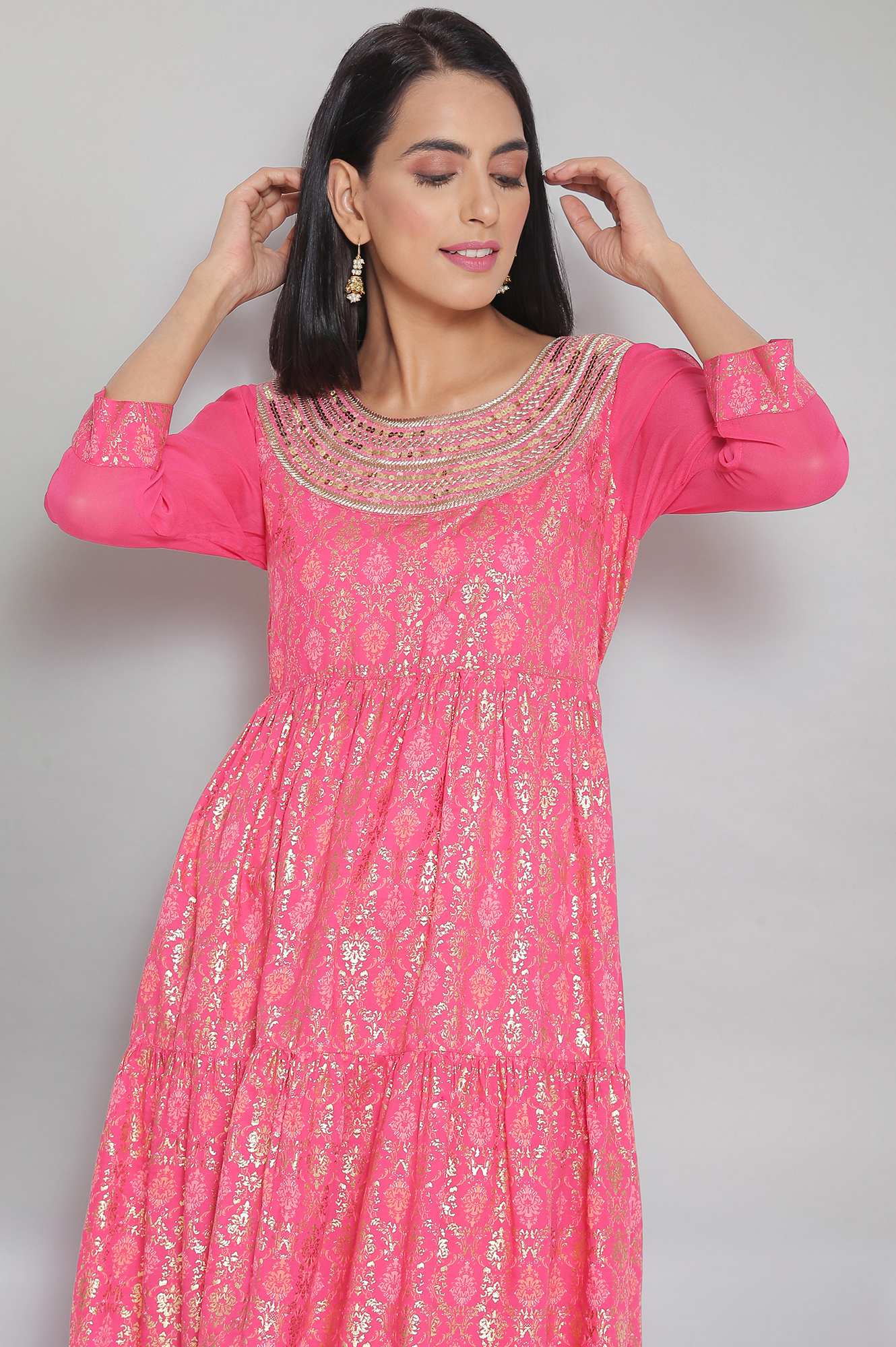 Pink Panelled Flared Dress