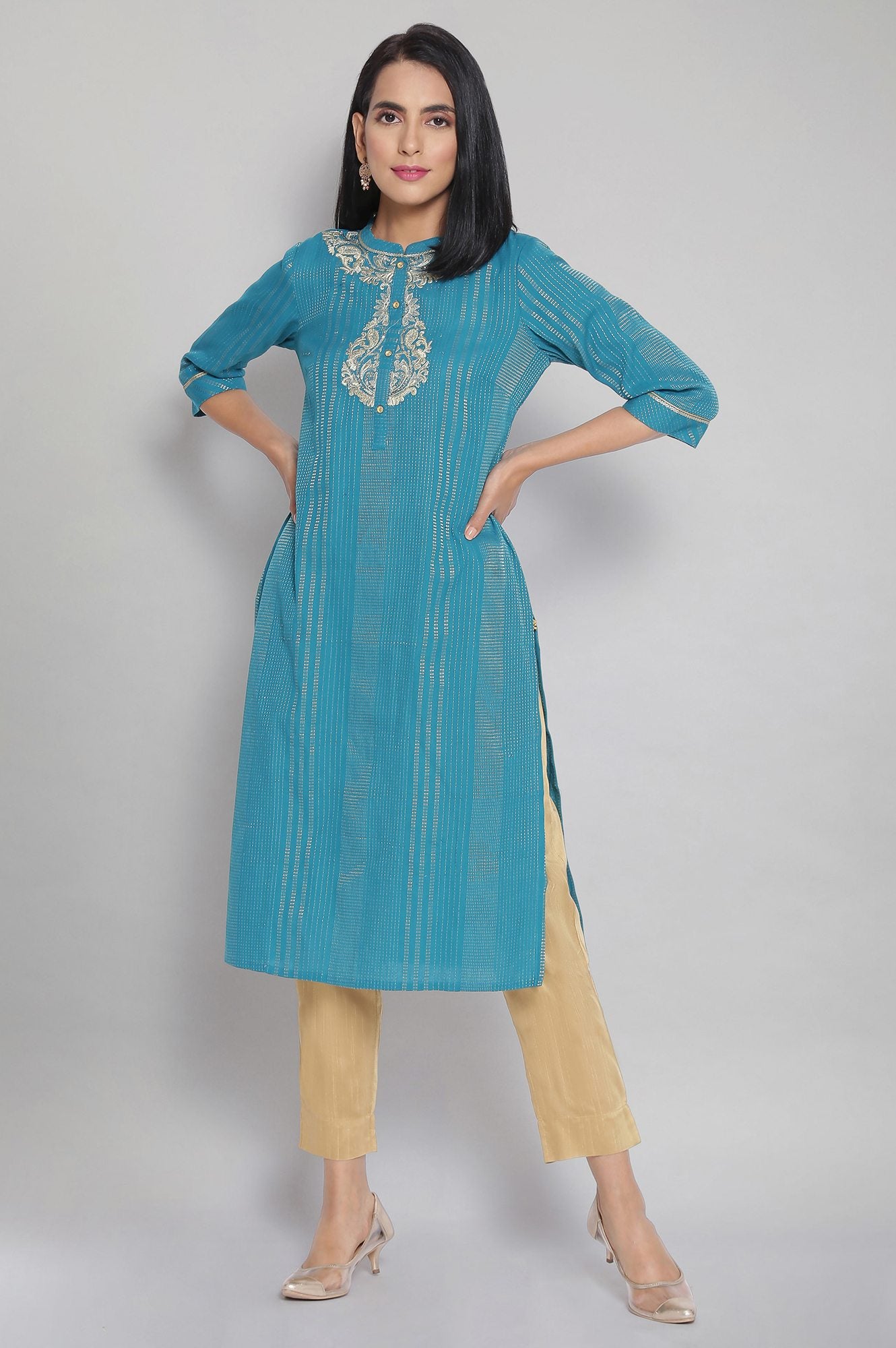 Blue Embroidered kurta