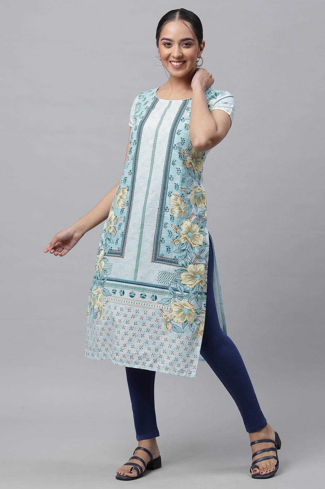 Whisper Blue Ethnic Cotton kurta