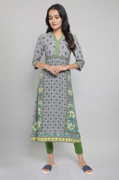 Grey Printed Ethnic kurta