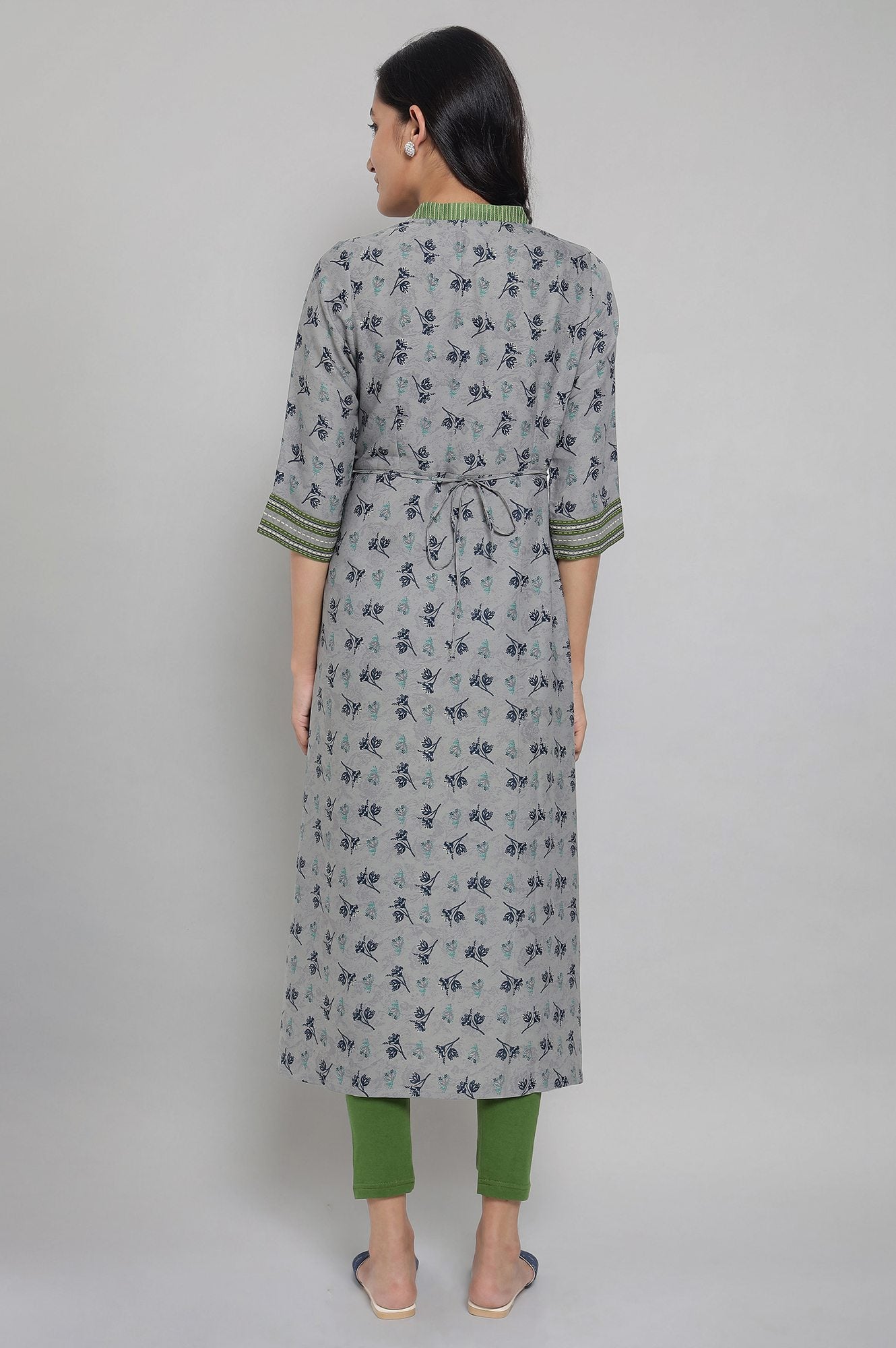 Grey Printed Ethnic kurta