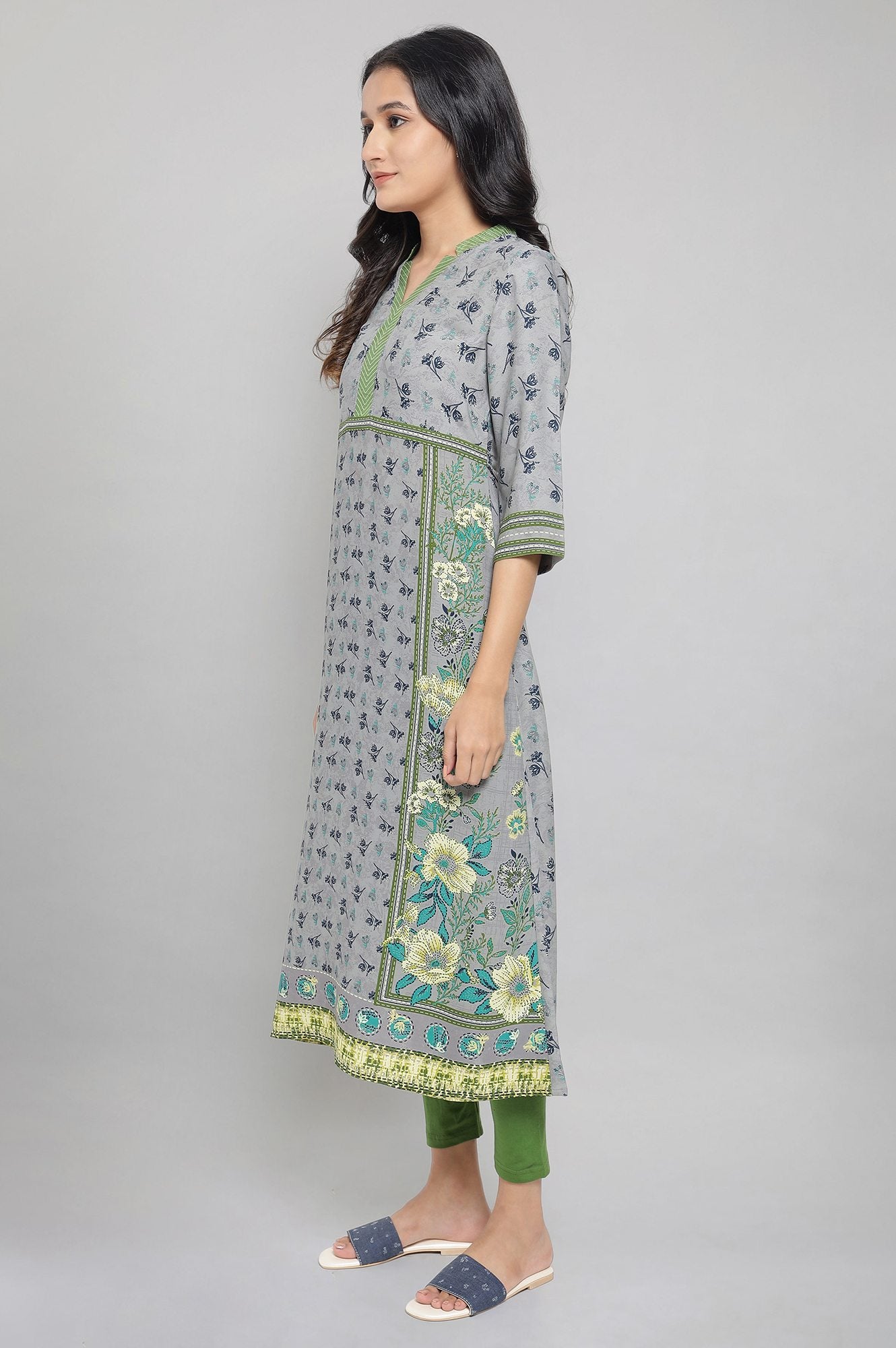 Grey Printed Ethnic kurta