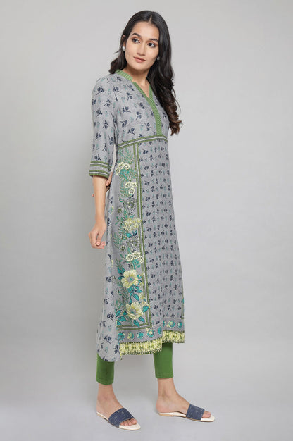 Grey Printed Ethnic kurta