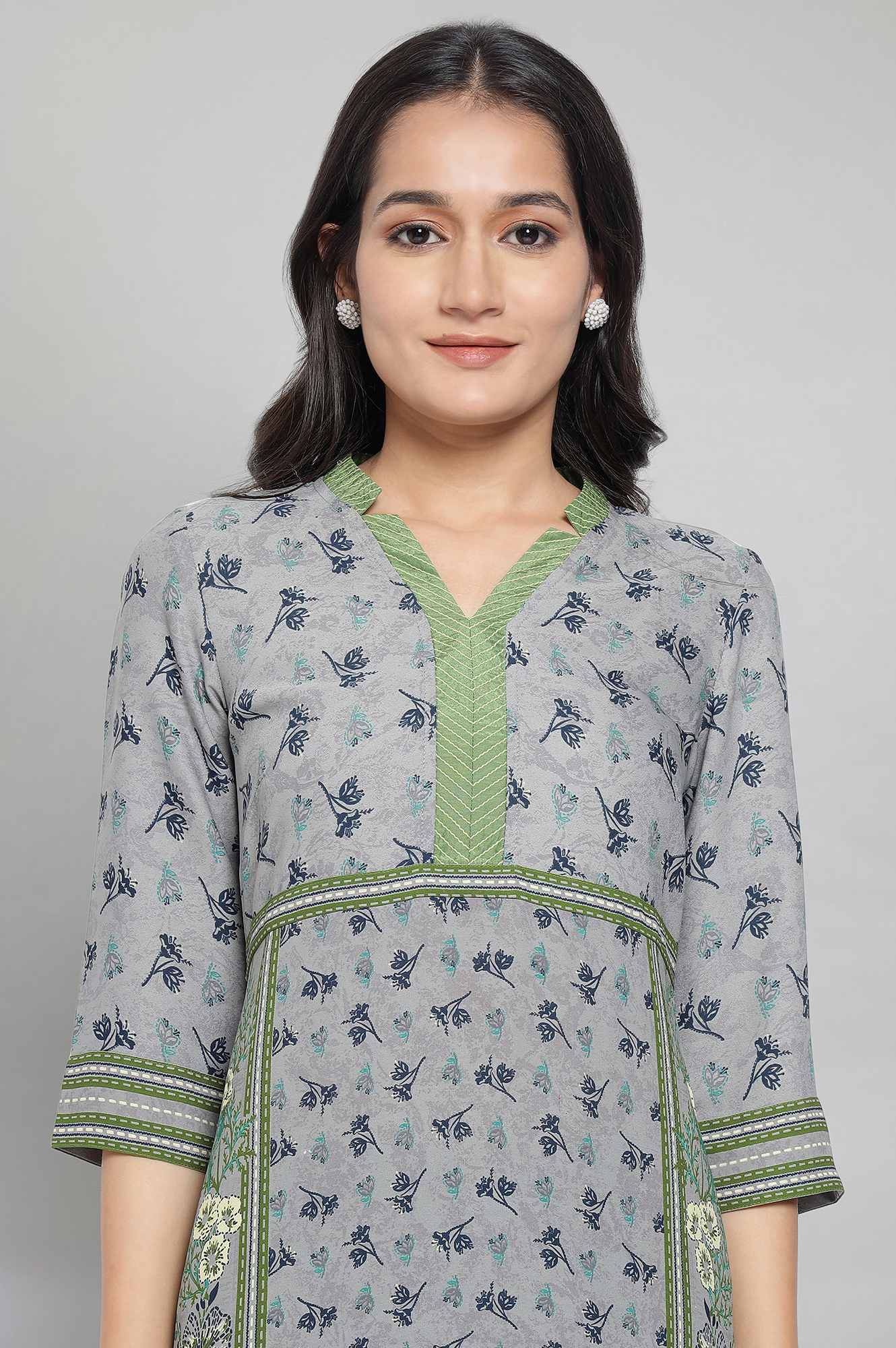 Grey Printed Ethnic kurta