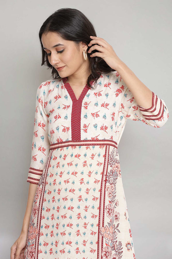Natural Floral Printed Crepe A-Line Kurta and Tights