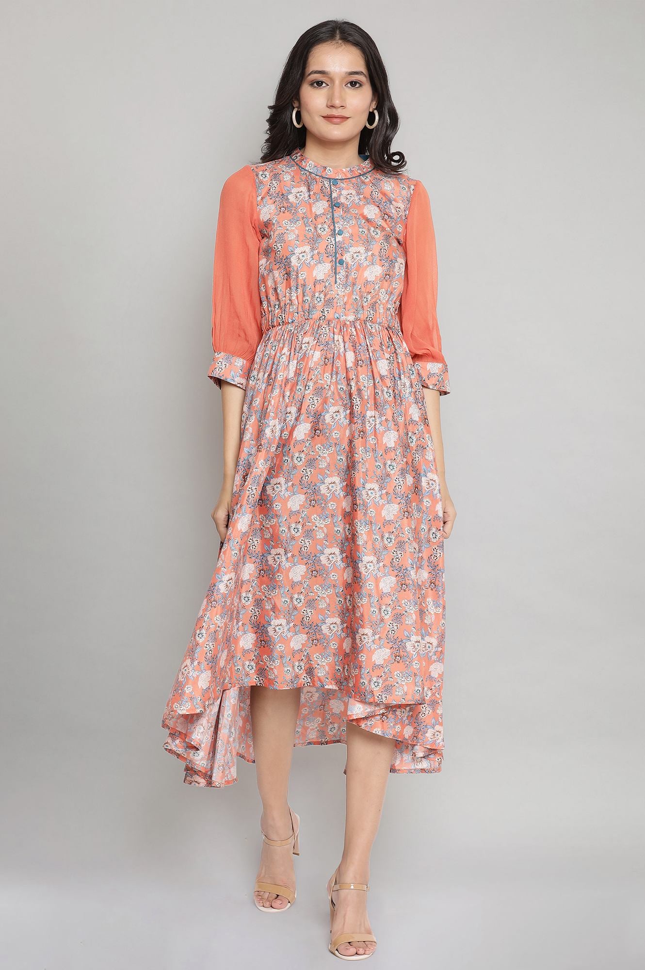 Peach Melba Floral High-Low Dress