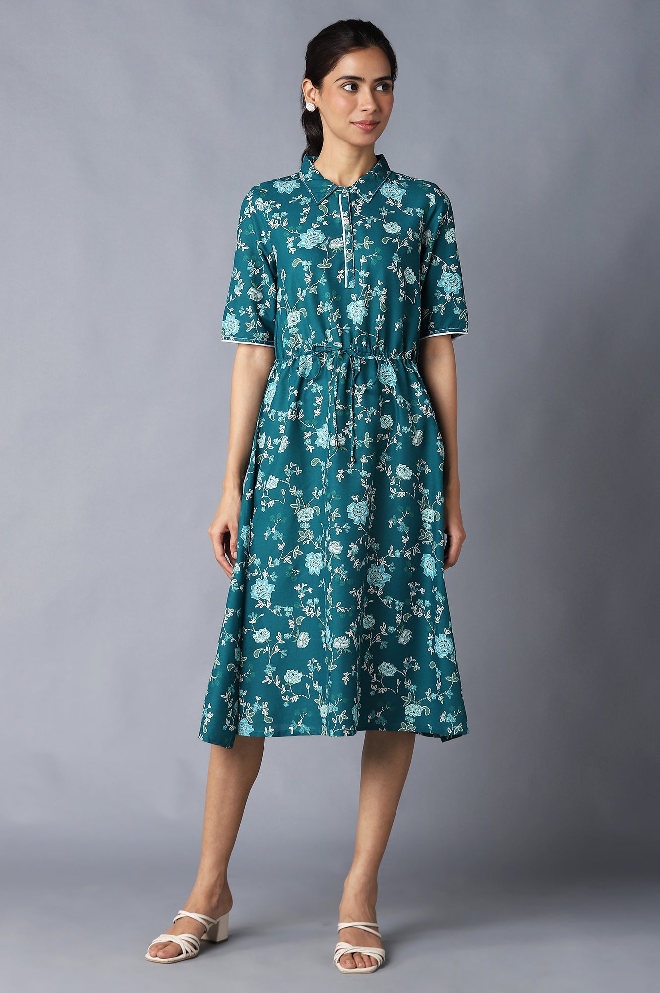 Dark Green Floral Print Dress