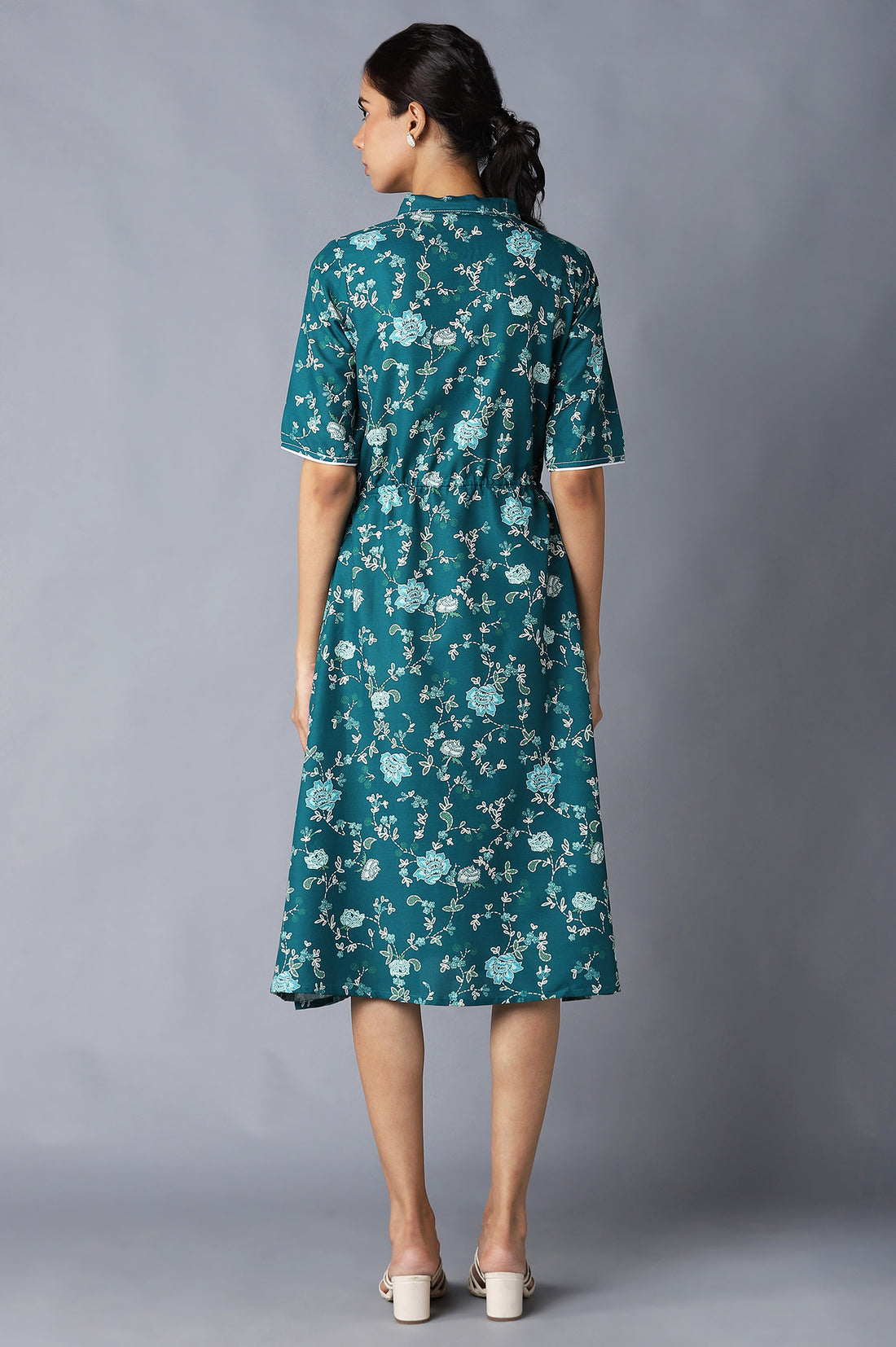 Dark Green Floral Print Dress