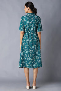 Dark Green Floral Print Dress